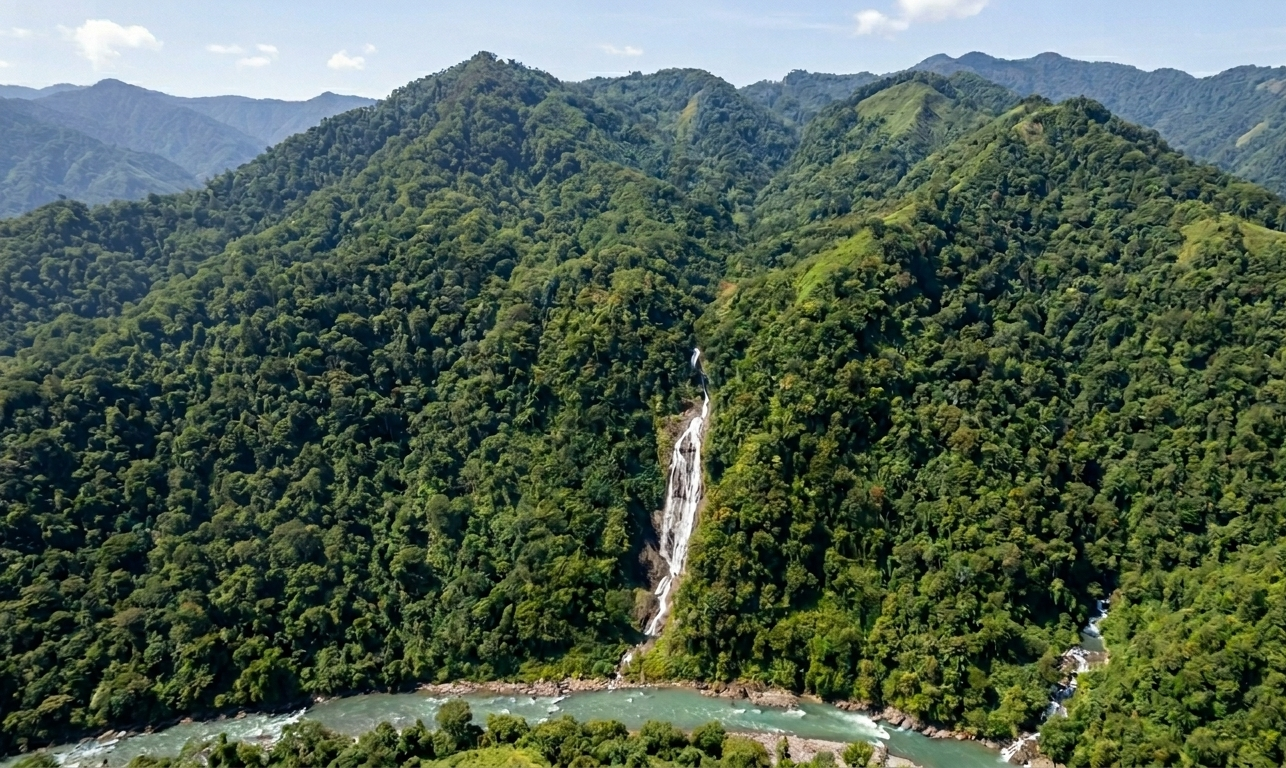 Cascading waterfall in the Tavolo rainforest
