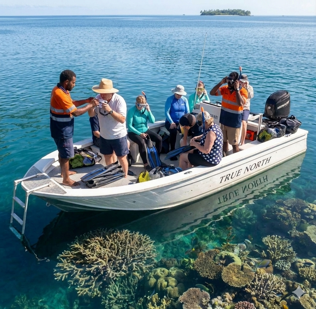 Snorkeler exploring coral reef