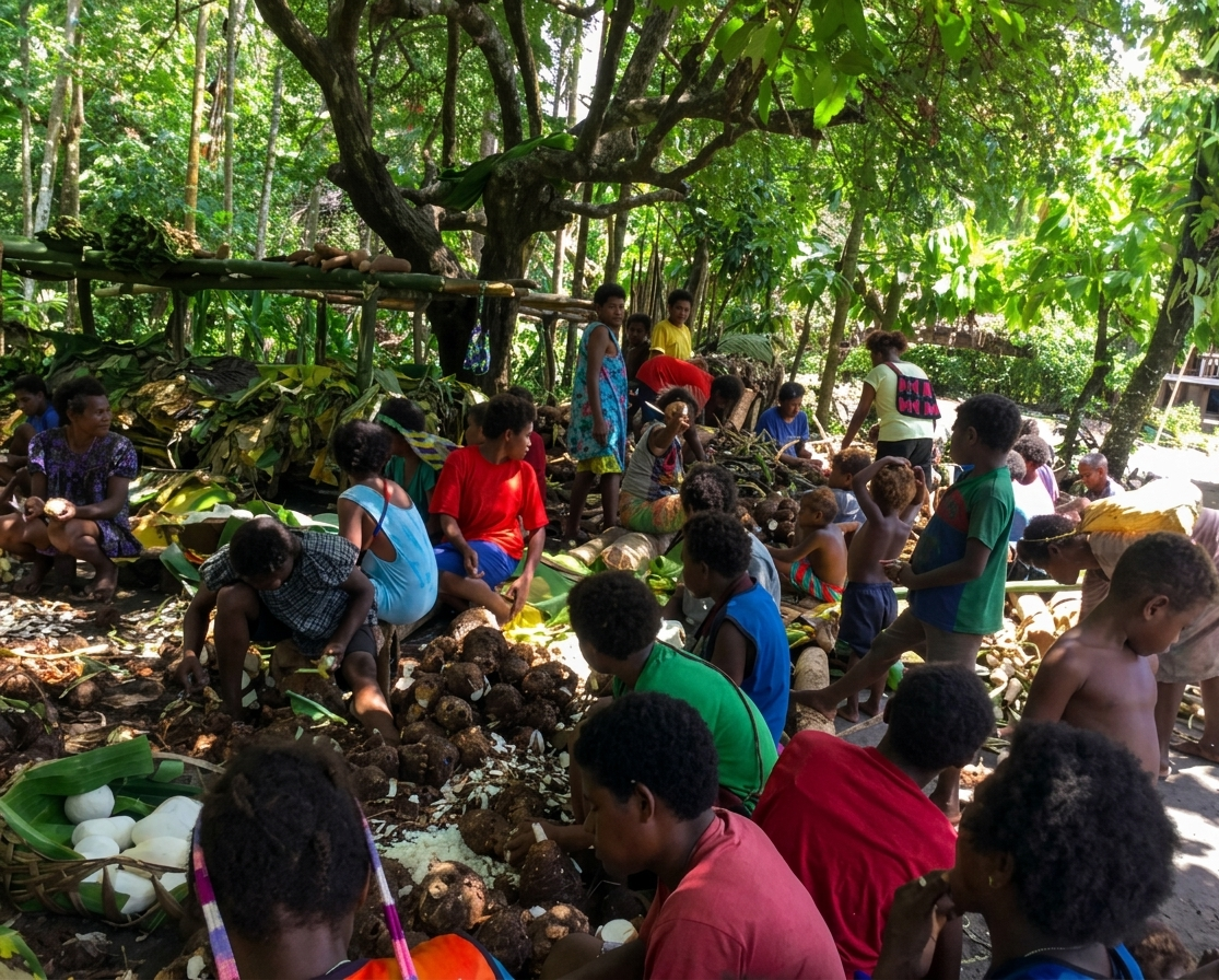 Community gathering in village